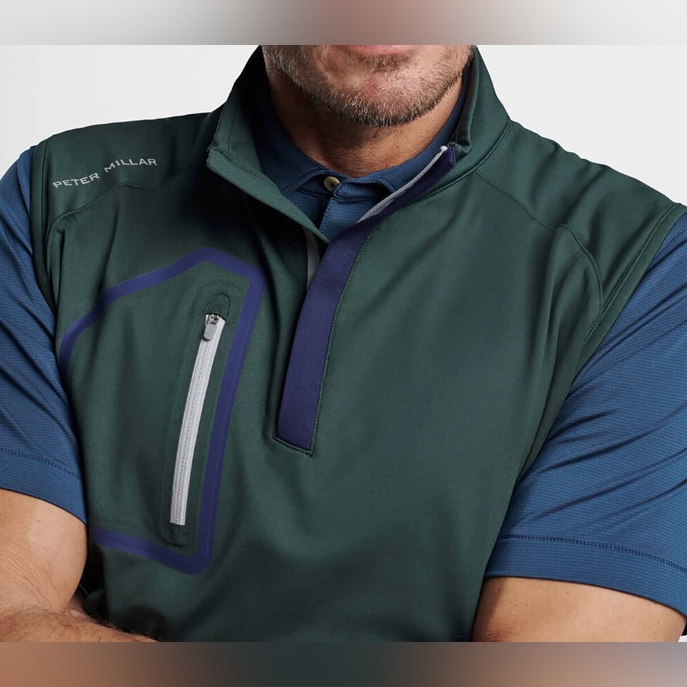Peter Millar Balsam Green Forge Performance Quarter-Zip Vest Golf Green Blue - Picture 4 of 6